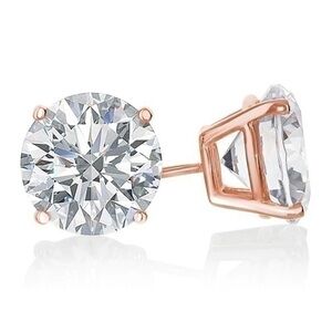 18k Rose Gold CZ Round Stud Earrings Lab Created Diamond Over Sterling Silver